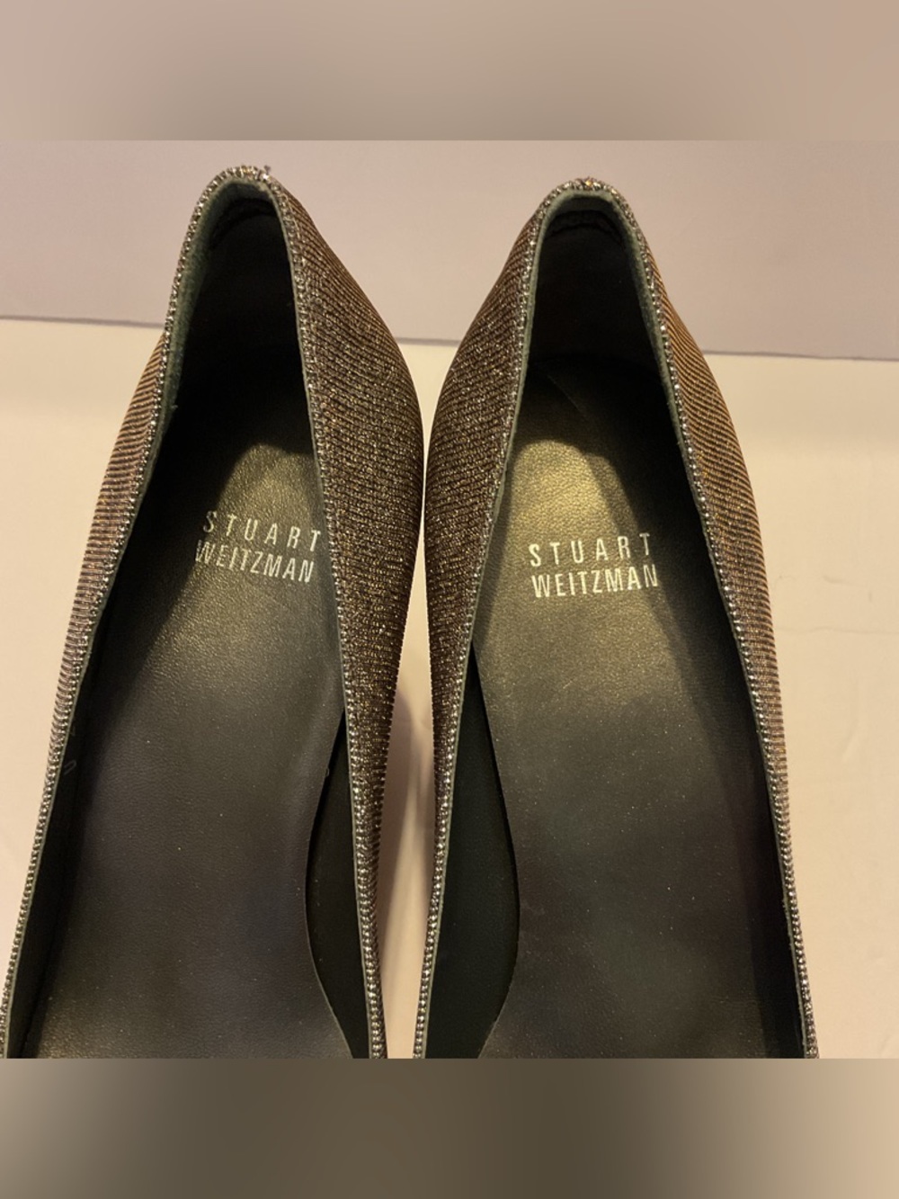 Stuart Weitzman Glitter Metallic Anna Cork Wedge Peep Toe Pumps Shoes Luxury 8 - Picture 6 of 11